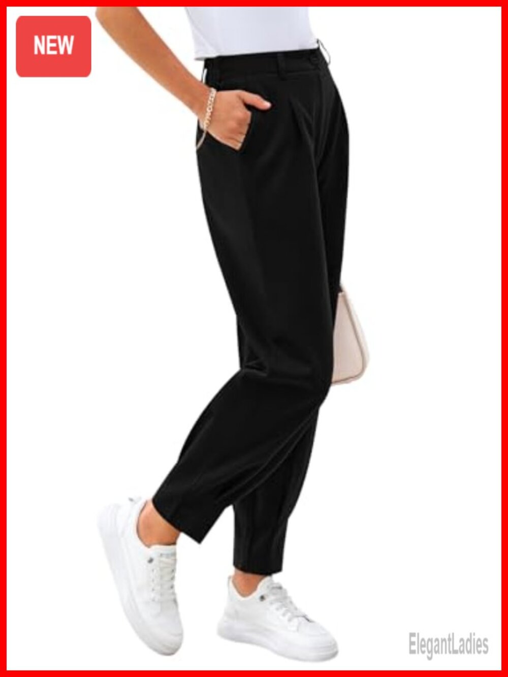 Womens High Waisted Ankle Trousers Pleated Front Pull On Work Pants